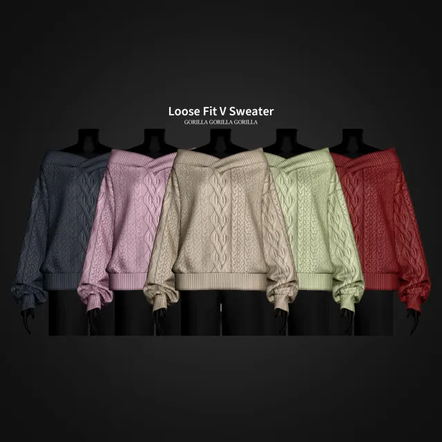 Vista previa de Loose Fit V Sweater, ropa de gorillax3-cc para Los Sims 4.