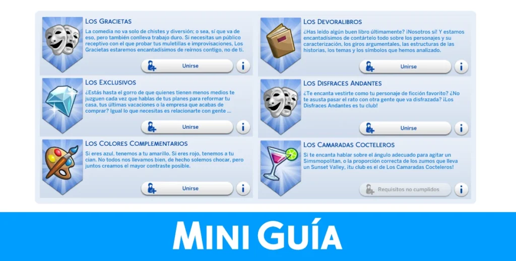 Portada de la miniguía de clubes ocultos de Los Sims 4 ¿Quedamos?