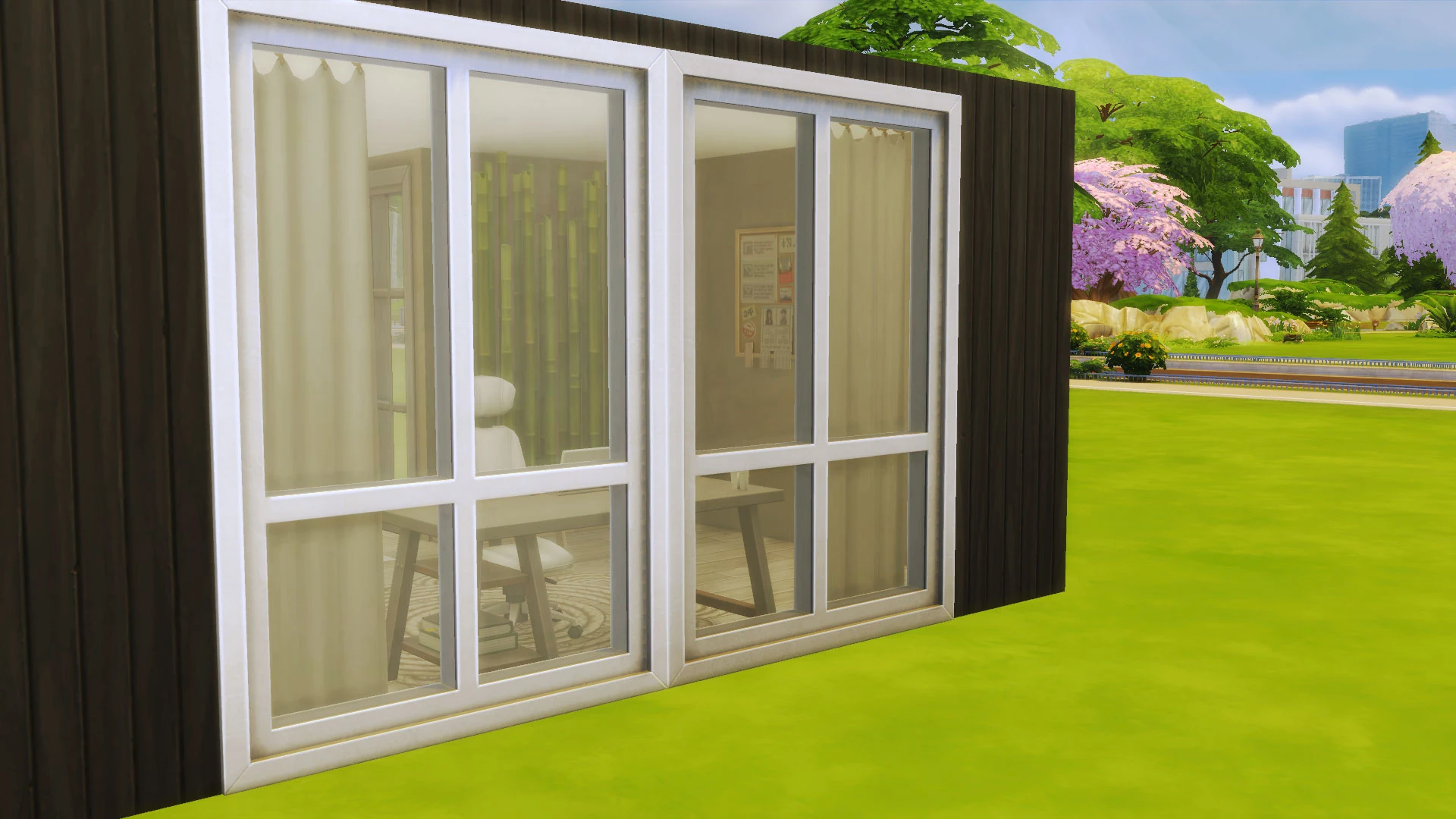 Ventanales de un estudio de escritor en Los Sims 4