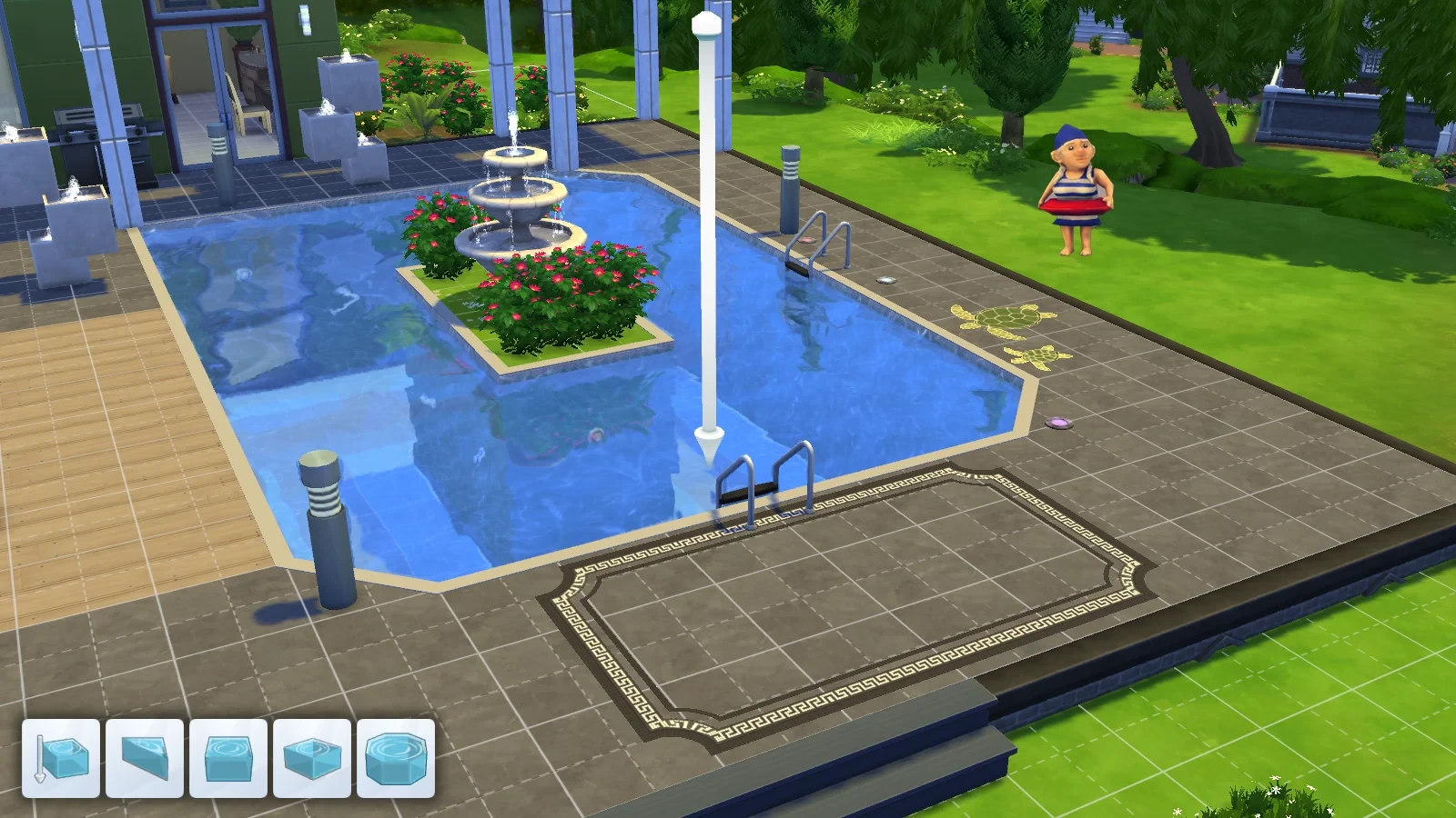 Herramientas del modo Construir para diseñar una piscina en Los Sims 4