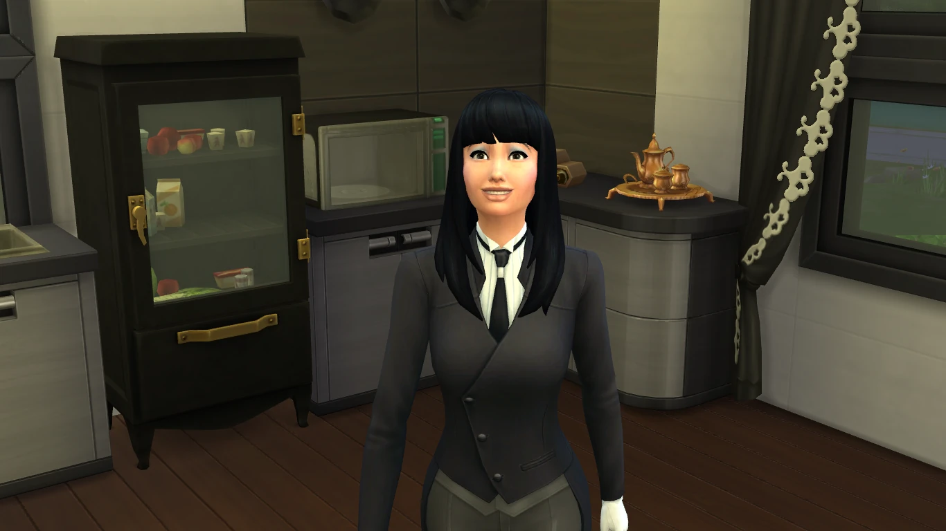 Mayordomo con nuevo peinado y aspecto después de editarlo en Los Sims 4