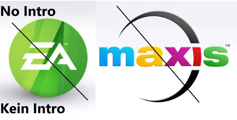 Imagen del mod clásico No Intro con los logotipos de EA y Maxis tachados