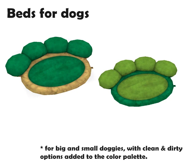 Dos camas verdes para perros con forma de huella.