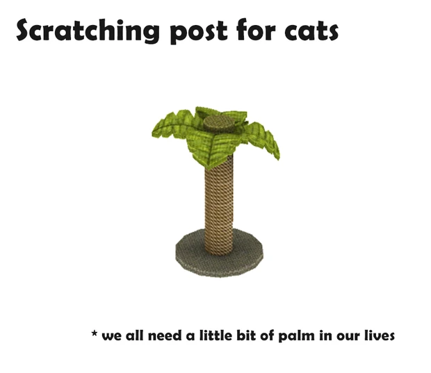 Rascador para gatos con forma de palmera y base redonda.