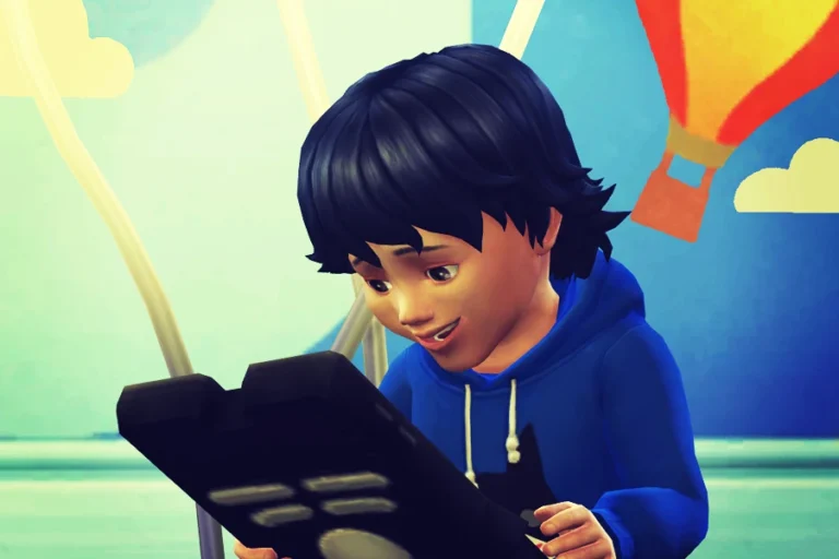Un infante de Los Sims 4 juega con una tableta