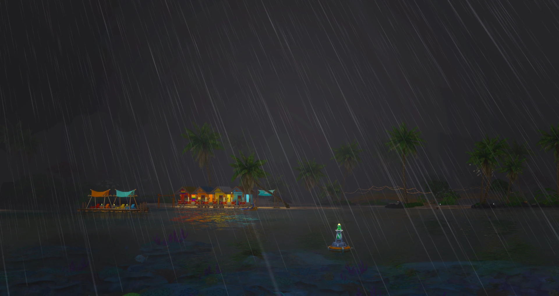 Tormenta nocturna sobre el mar de Sulani en Los Sims 4