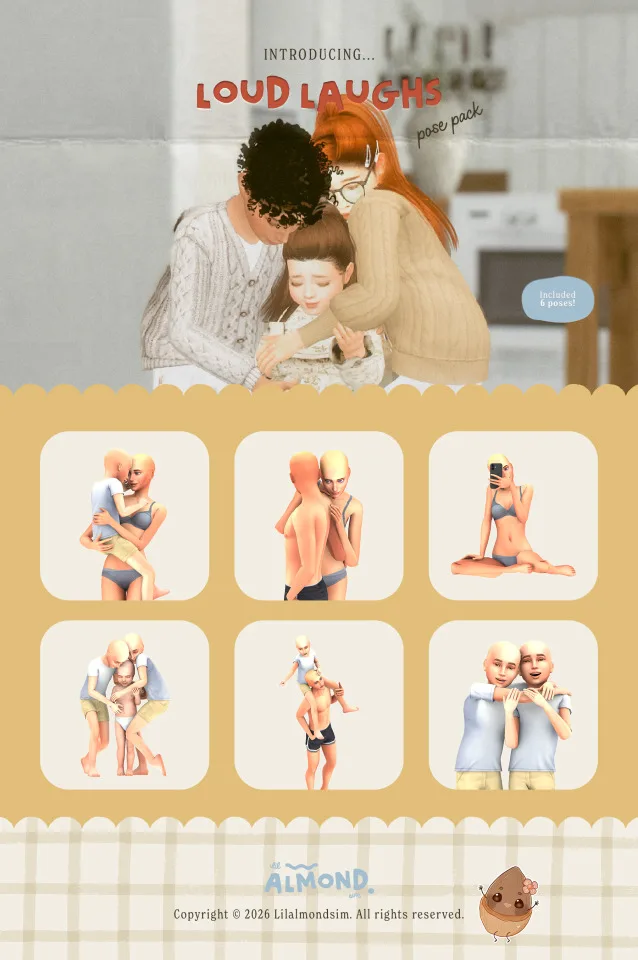 Vista previa de Loud Laughs ꒰𝑝𝑜𝑠𝑒 𝑝𝑎𝑐𝑘꒱, poses de lilalmondsim para Los Sims 4.