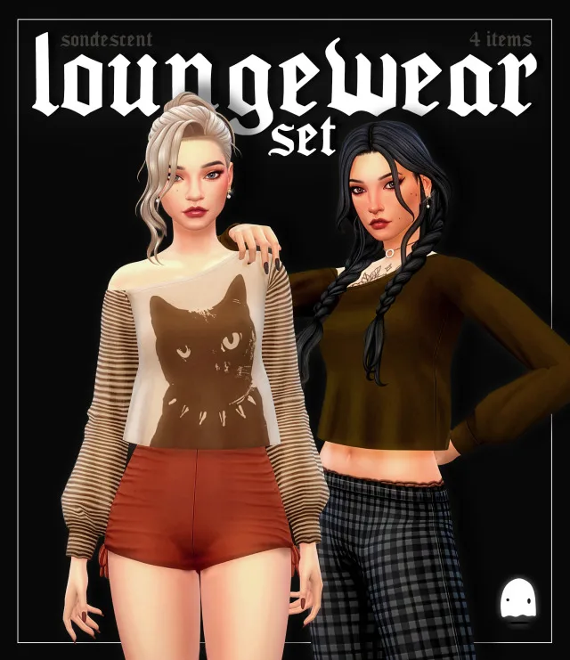 Vista previa de Loungewear (4 item CC set), crear un sim de sondescent para Los Sims 4.