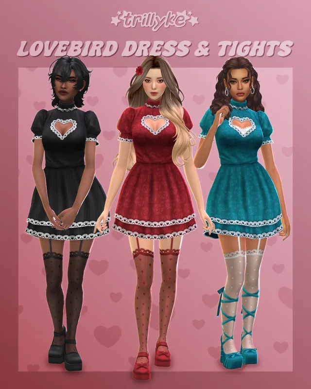 Vista previa de Lovebird vestido & Tights, ropa de trillyke para Los Sims 4.