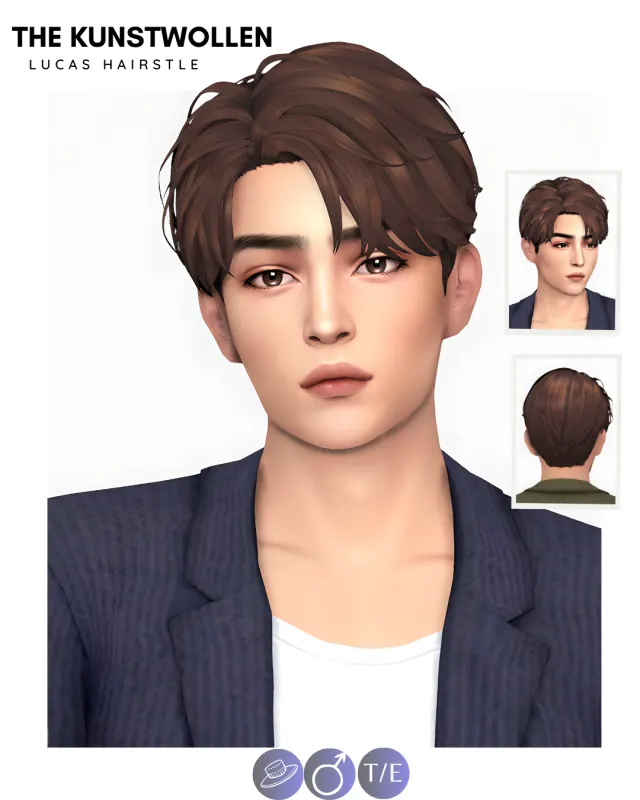 Lucas: cabello masculino despeinado de The Kunstwollen para Los Sims 4.