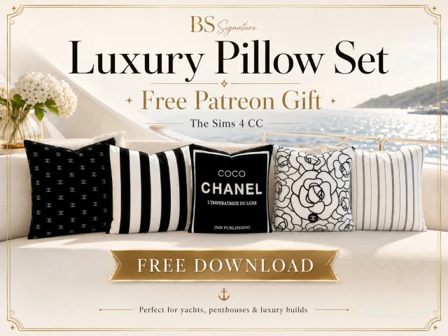Vista previa de Luxury pillow set free sims 4 cc decor bs, decoración de bs-signature para Los Sims 4.
