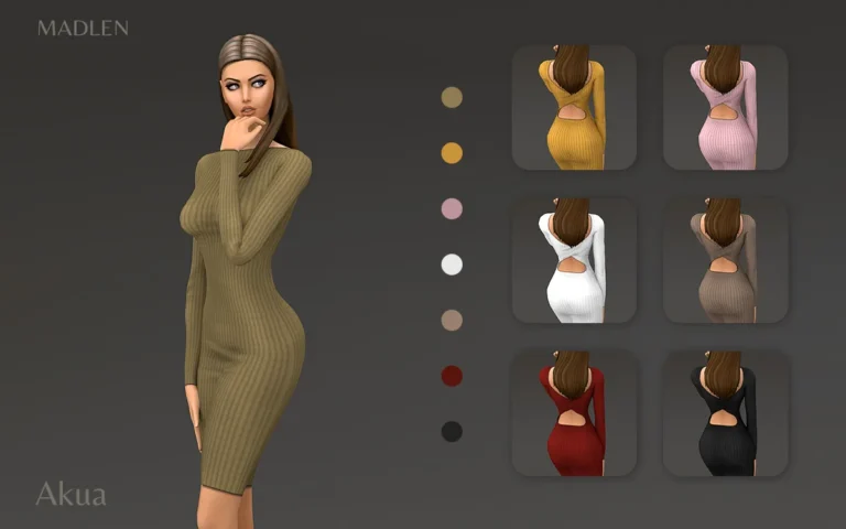 Vista previa de Madlen akua vestido knee length ribbed knit vestido, ropa de madlensims para Los Sims 4.
