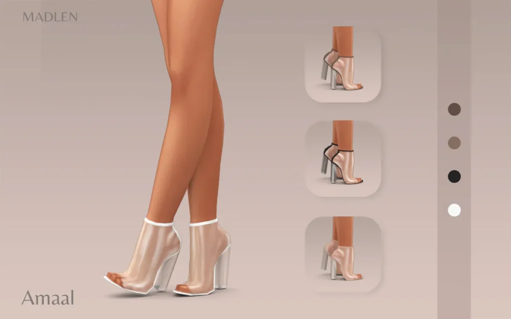 Vista previa de Madlen amaal boots transparent ankle boots, zapatos de madlensims para Los Sims 4.