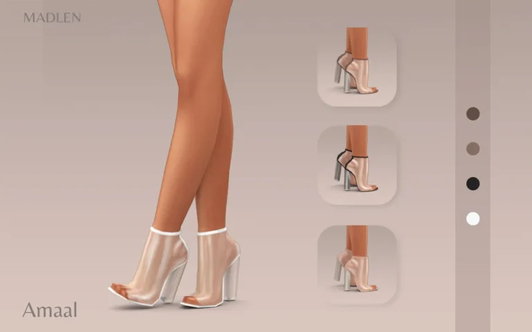 Vista previa de Madlen amaal boots transparent ankle boots, zapatos de madlensims para Los Sims 4.