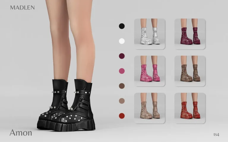 Vista previa de Madlen amon boots new studded leather boots for, zapatos de madlensims para Los Sims 4.