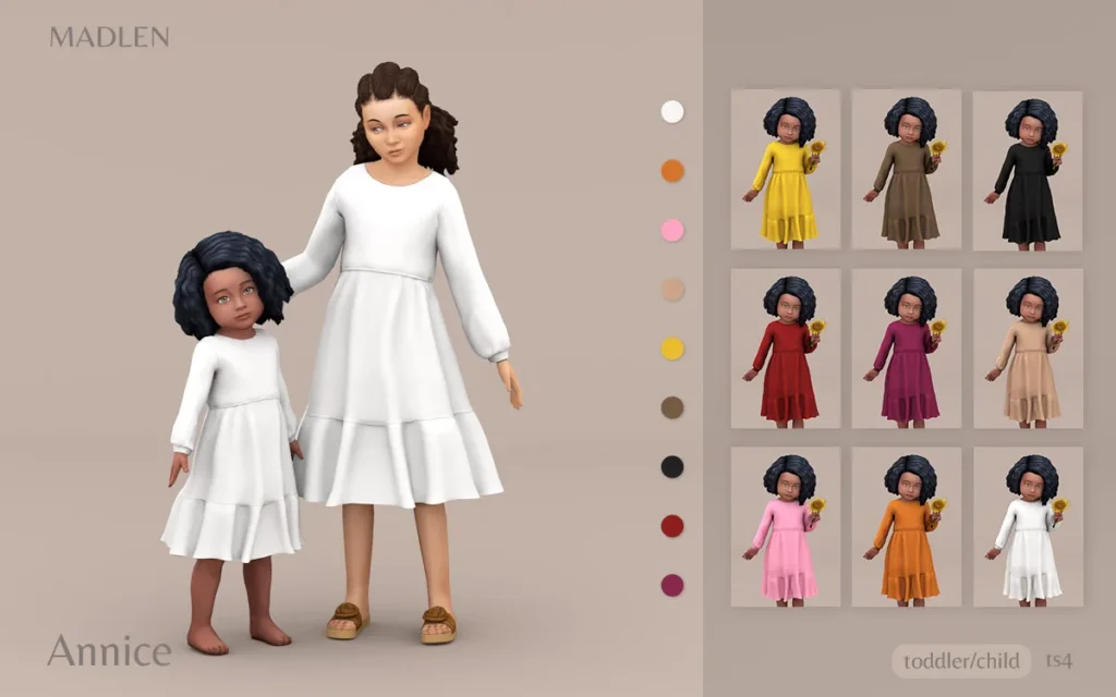 Vista previa de Madlen annice vestido cute linen vestido with folds, ropa de madlensims para Los Sims 4.