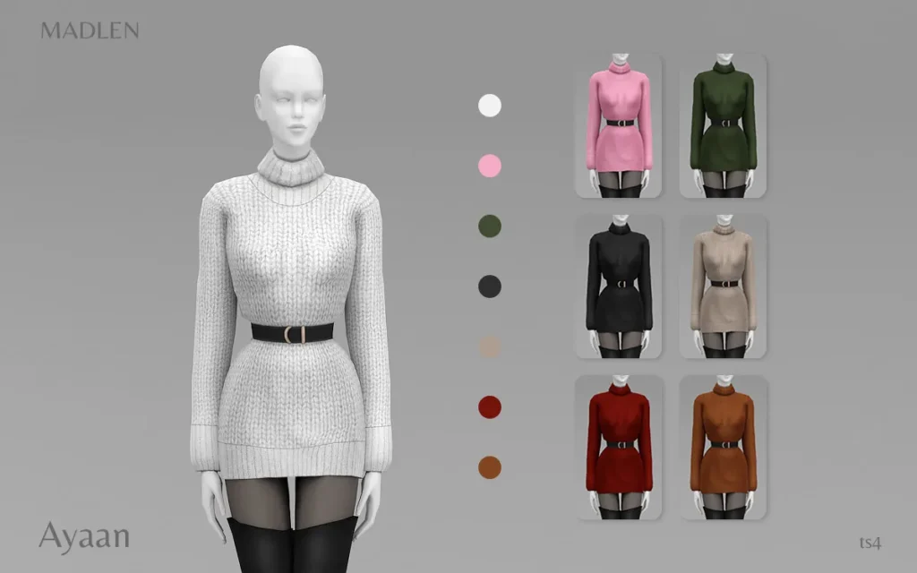 Vista previa de Madlen ayaan vestido woolen roll neck vestido, ropa de madlensims para Los Sims 4.