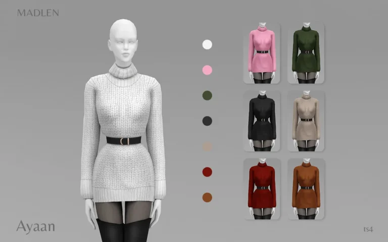 Vista previa de Madlen ayaan vestido woolen roll neck vestido, ropa de madlensims para Los Sims 4.