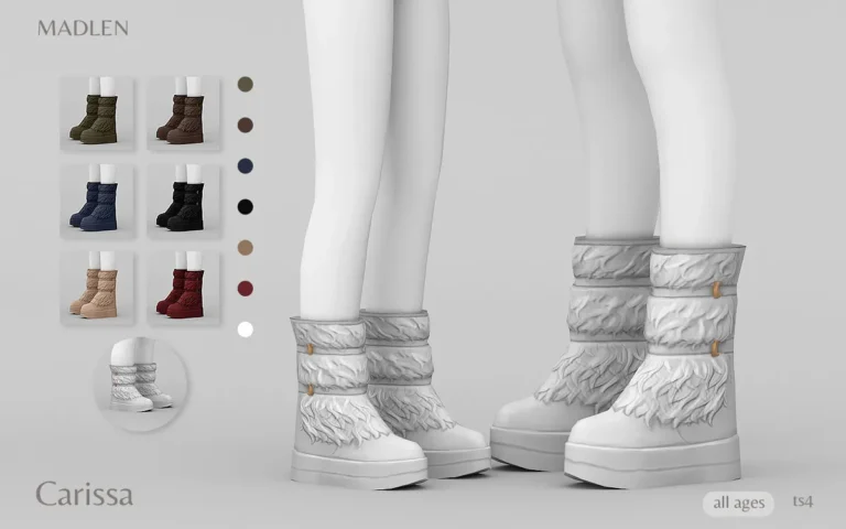 Vista previa de Madlen carissa boots cute leather boots with fur, zapatos de madlensims para Los Sims 4.