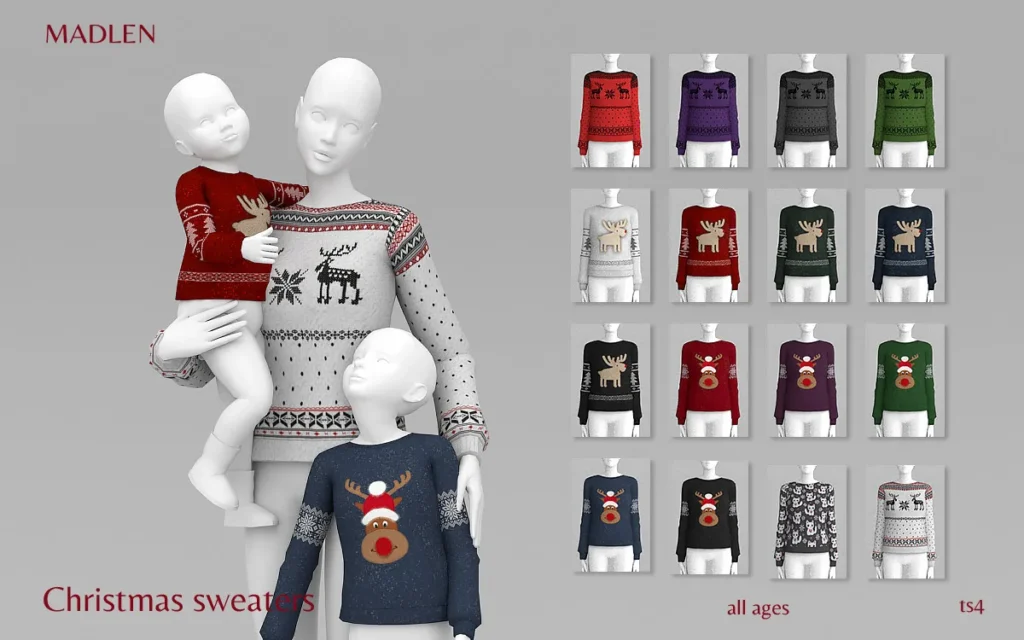 Vista previa de Madlen christmas sweaters christmas is near these, ropa de madlensims para Los Sims 4.