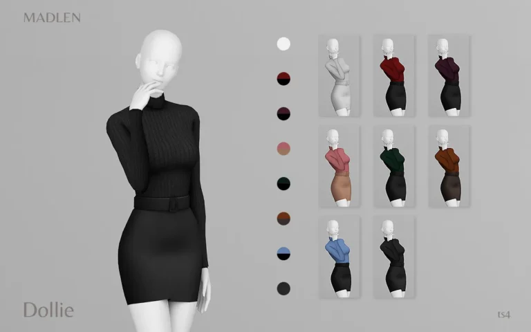 Vista previa de Madlen dollie conjunto elegant woolen turtle neck, ropa de madlensims para Los Sims 4.