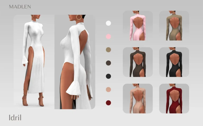 Vista previa de Madlen idril vestido long rib knit vestido with sexy, ropa de madlensims para Los Sims 4.
