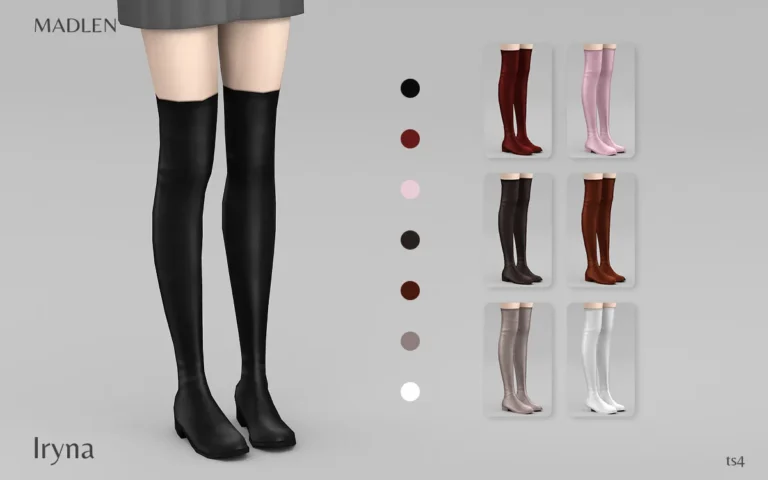 Vista previa de Madlen iryna boots tight over the knee flat, zapatos de madlensims para Los Sims 4.