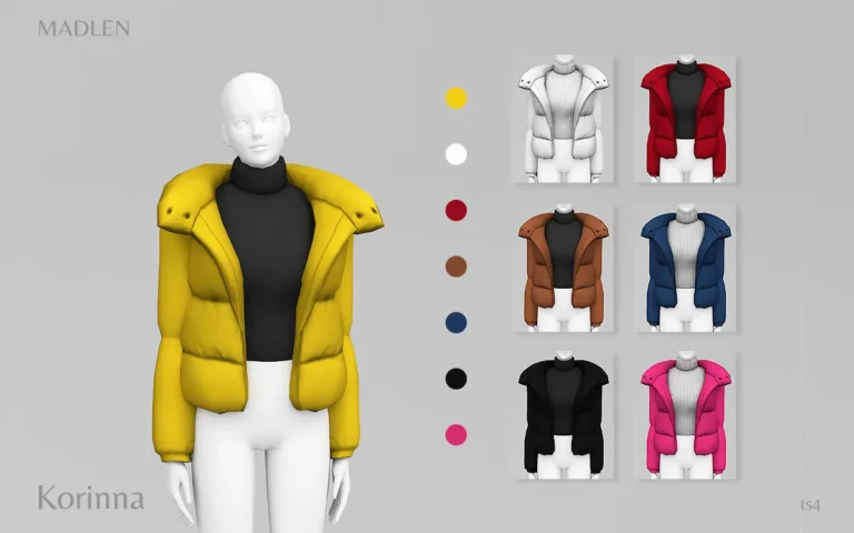 Vista previa de Madlen korinna jacket casual winter puffer jacket, ropa de madlensims para Los Sims 4.