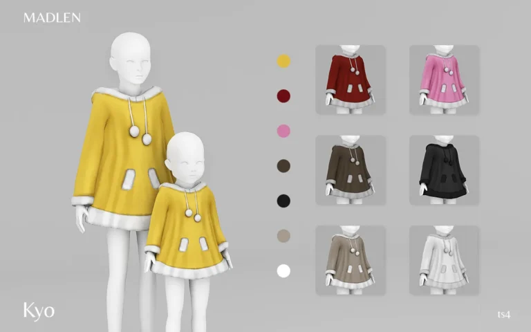 Vista previa de Madlen kyo coat cozy woolen coat for younger ones, ropa de madlensims para Los Sims 4.