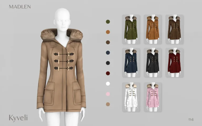 Vista previa de Madlen kyveli coat new woolen coat with fur, ropa de madlensims para Los Sims 4.