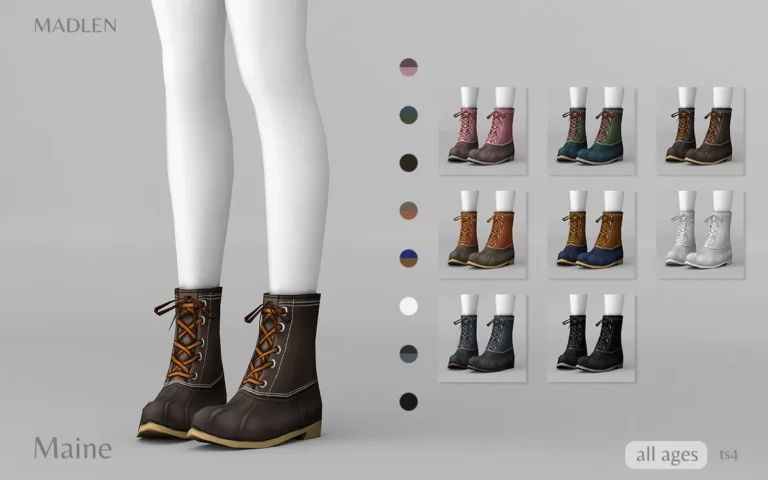Vista previa de Madlen maine boots inspired by popular ll bean, zapatos de madlensims para Los Sims 4.