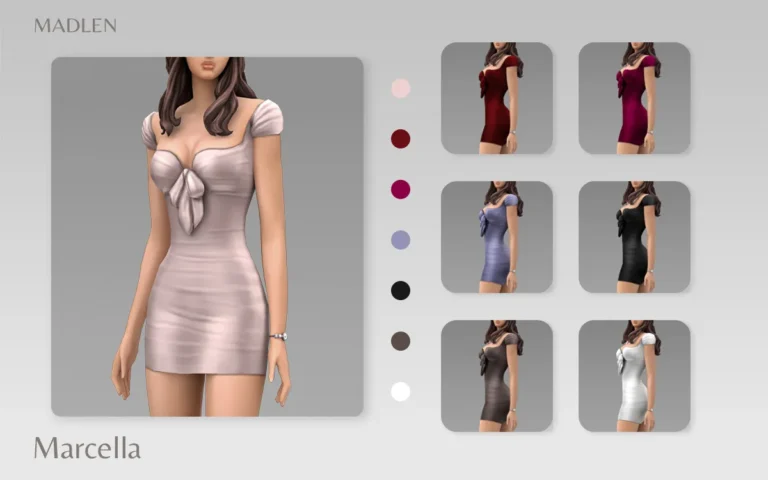 Vista previa de Madlen marcella vestido gorgeous light satin vestido, ropa de madlensims para Los Sims 4.