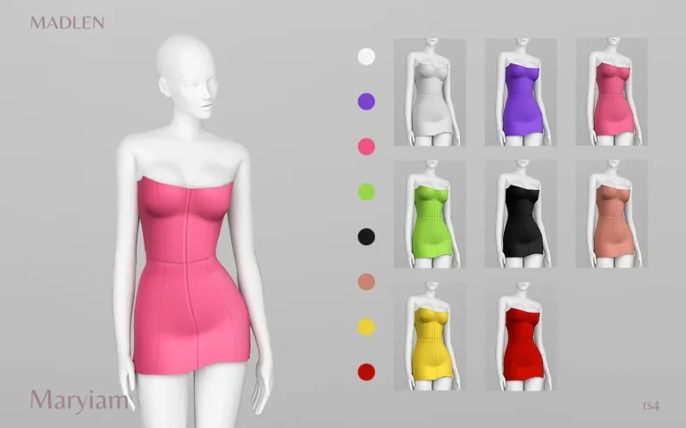 Vista previa de Madlen maryiam vestido sexy leather short vestido, ropa de madlensims para Los Sims 4.