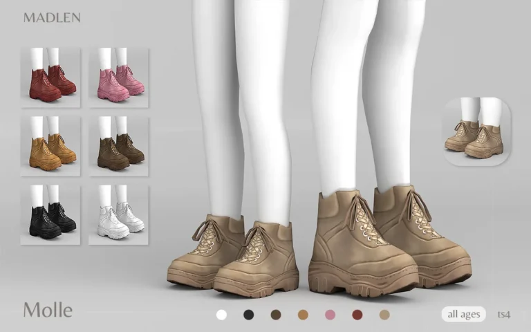 Vista previa de Madlen molle boots chunky hiker boots for your, zapatos de madlensims para Los Sims 4.