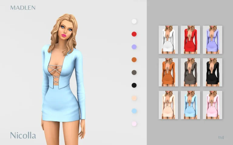 Vista previa de Madlen nicolla vestido sexy mini vestido with diamond, ropa de madlensims para Los Sims 4.