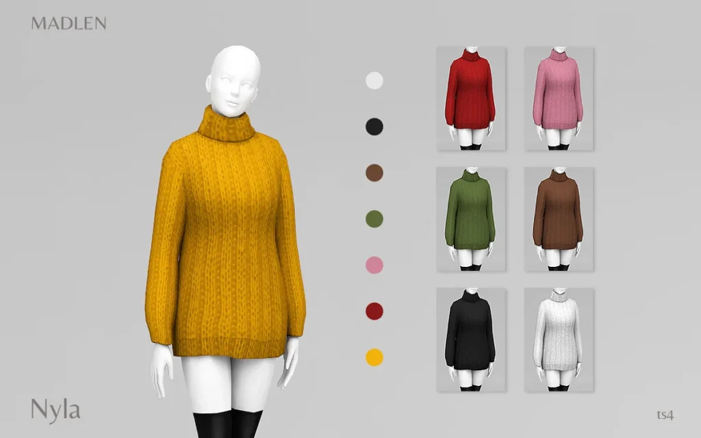 Vista previa de Madlen nyla vestido oversized sweater vestido made out, ropa de madlensims para Los Sims 4.