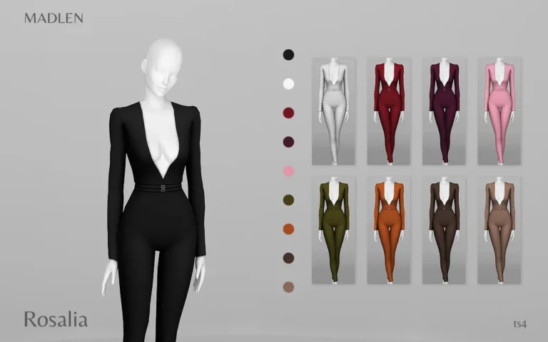 Vista previa de Madlen rosalia jumpsuit plunging v cut jumpsuit, ropa de madlensims para Los Sims 4.