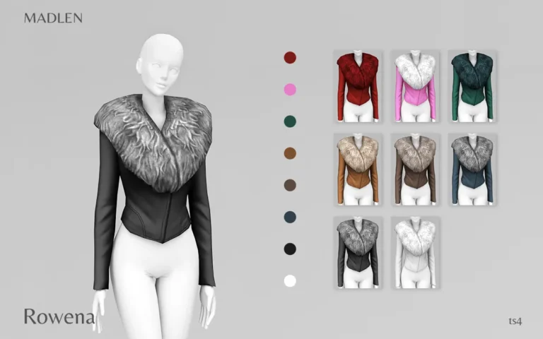 Vista previa de Madlen rowena jacket sleek leather jacket with fur, ropa de madlensims para Los Sims 4.