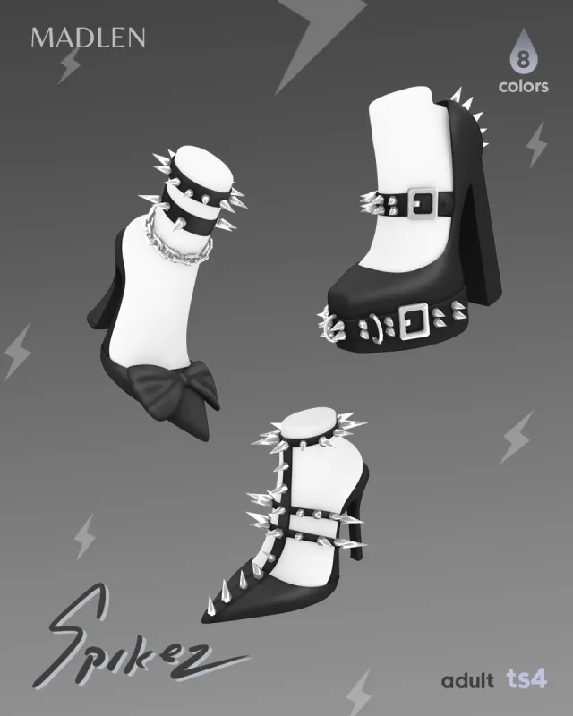 Vista previa de Madlen spikez set step into your fierce side with, zapatos de madlensims para Los Sims 4.