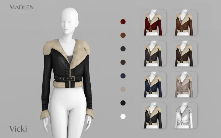 Vista previa de Madlen vicki jacket leather aviator jacket with, ropa de madlensims para Los Sims 4.