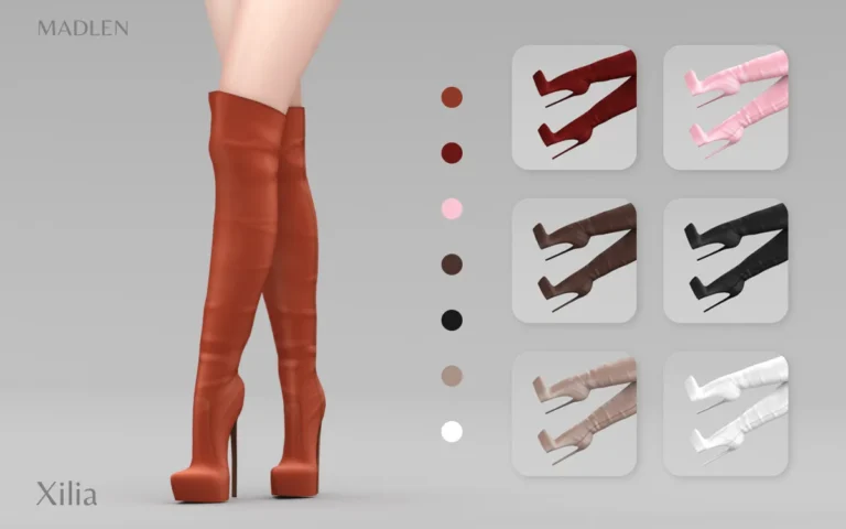 Vista previa de Madlen xilia boots over the knee high heel, zapatos de madlensims para Los Sims 4.