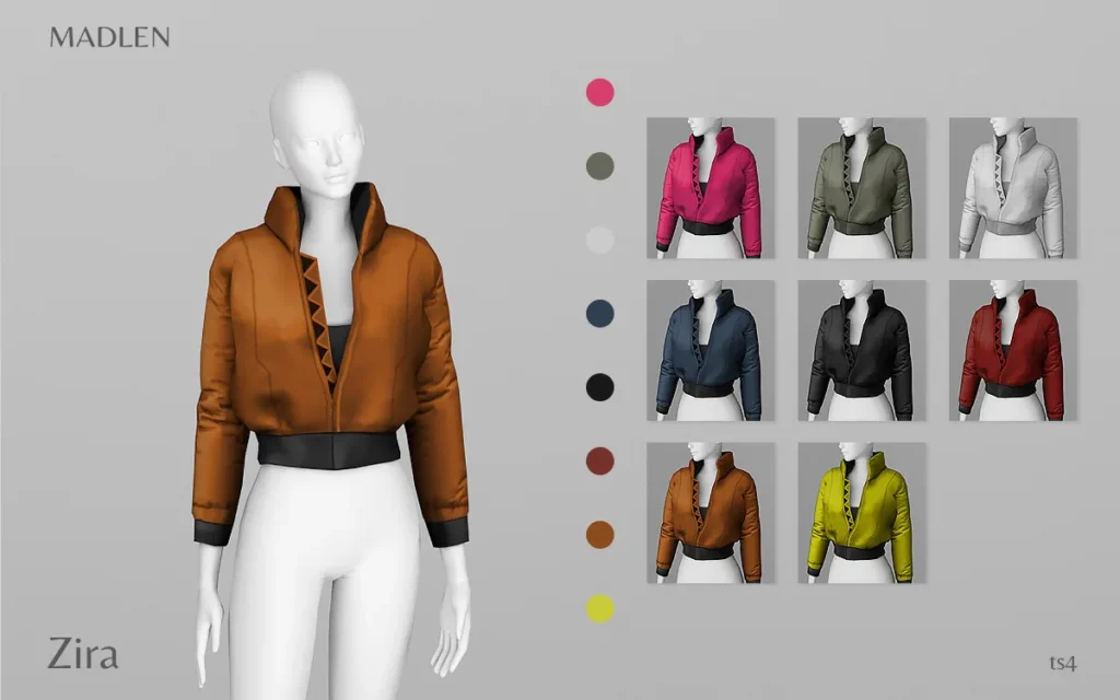 Vista previa de Madlen zira jacket new bomber jacket for your, ropa de madlensims para Los Sims 4.