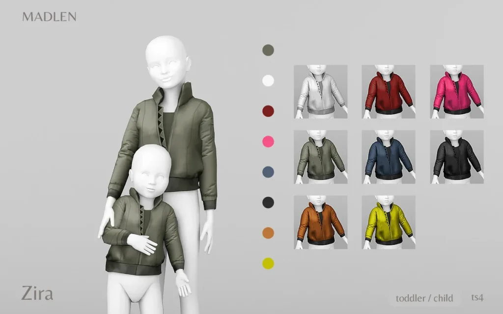 Vista previa de Madlen zira jacket toddler child zira jacket, ropa de madlensims para Los Sims 4.