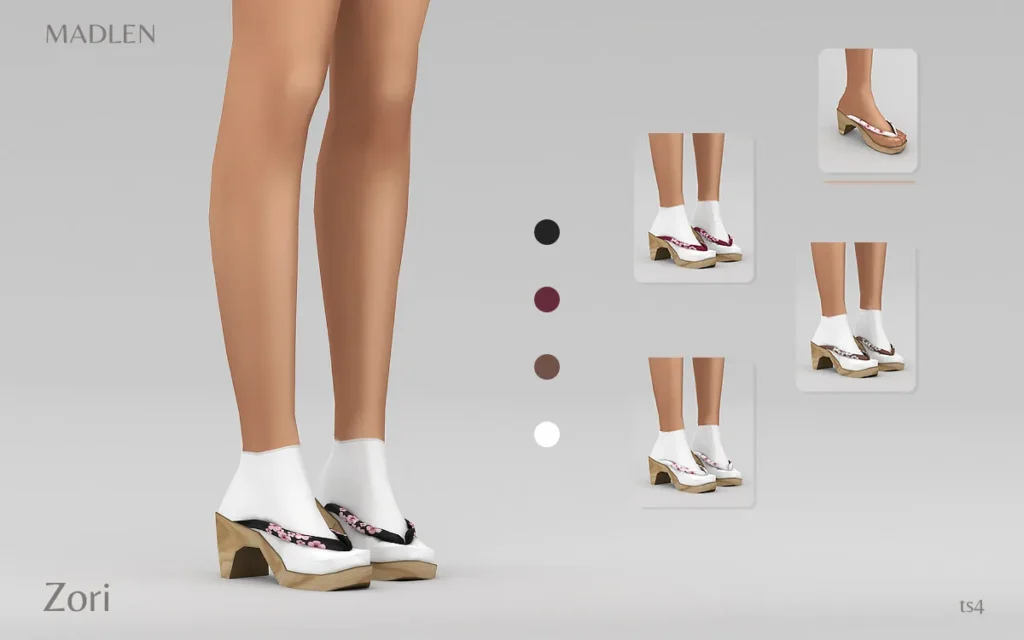 Vista previa de Madlen zori zapatos inspired by traditional japanese, zapatos de madlensims para Los Sims 4.