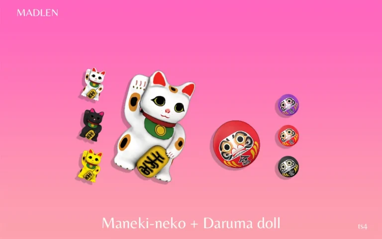 Vista previa de Maneki neko daruma doll i was inspired by the, decoración de madlensims para Los Sims 4.