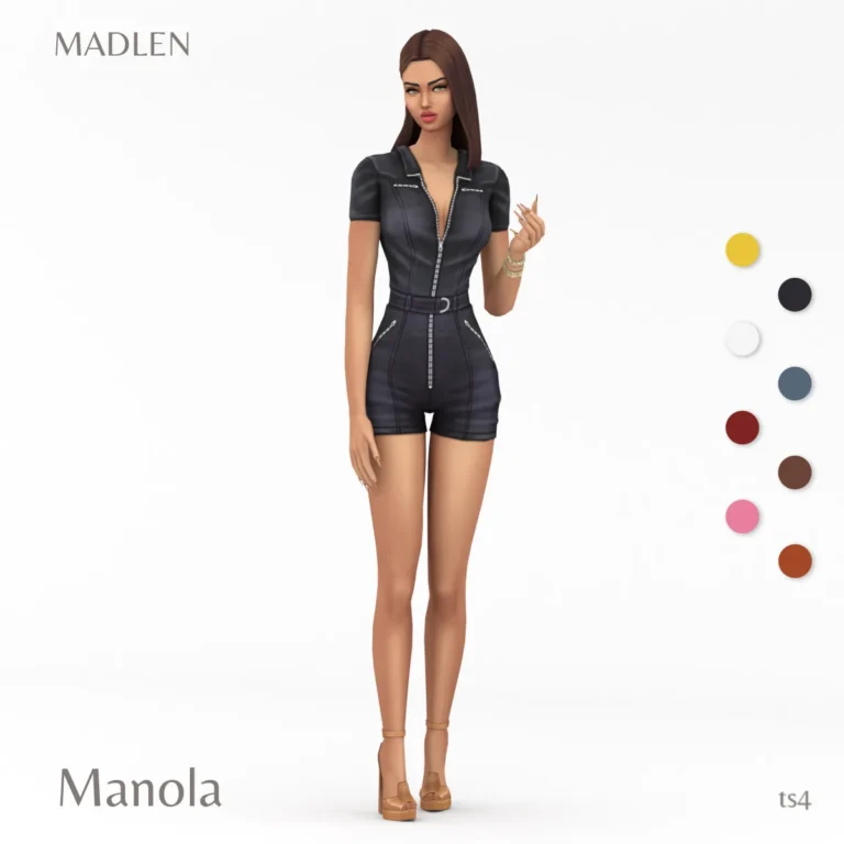 Vista previa de Manola conjunto leather zip up romper, ropa de madlensims para Los Sims 4.