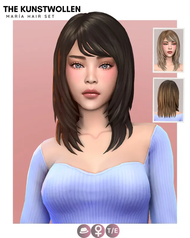 Maria: cabello femenino con mechas de The Kunstwollen para Los Sims 4.