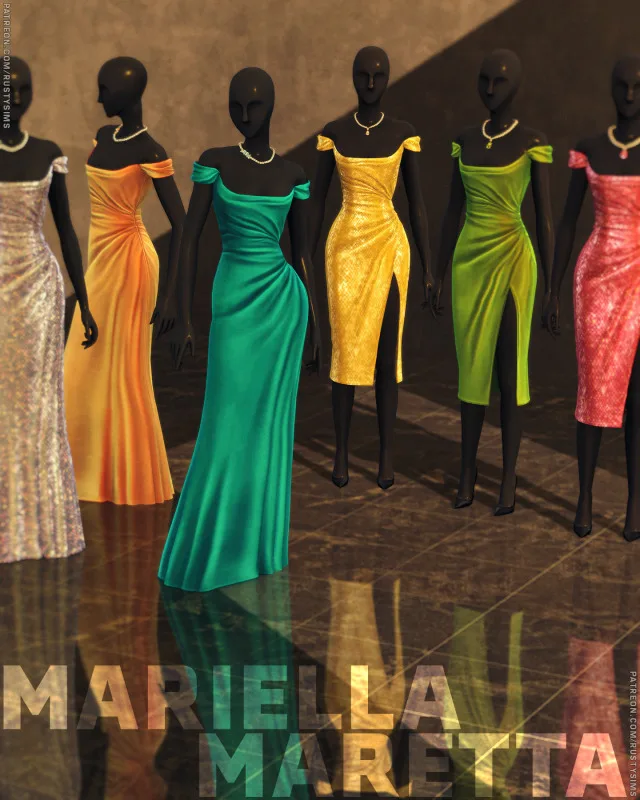 Vista previa de Mariella maretta colección a set of silk, ropa de rustys-cc para Los Sims 4.