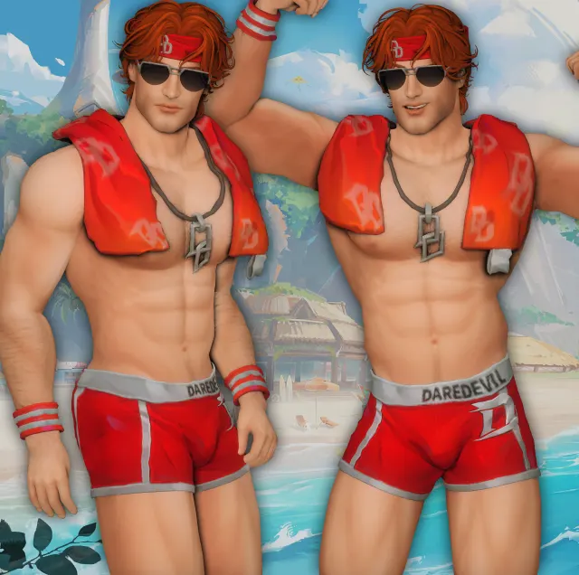 Vista previa de Marvel Rivals Daredevil Swimsuit Special CC set - 6 ITEMS, crear un sim de jessiminesims para Los Sims 4.