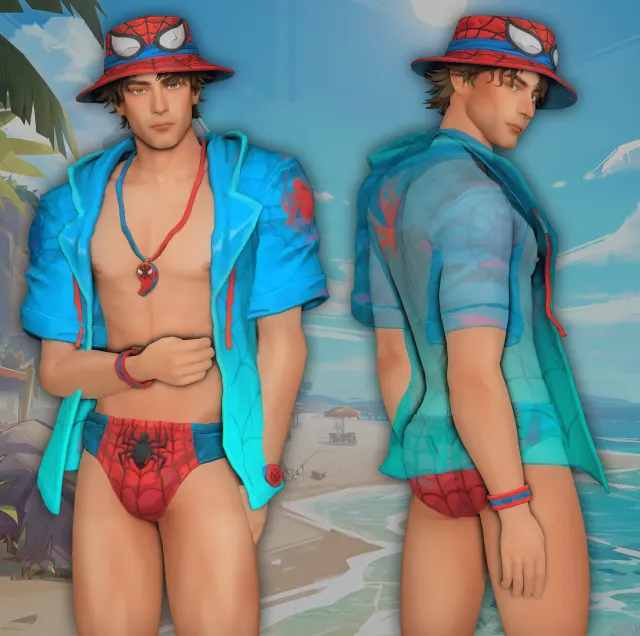 Vista previa de Marvel Rivals Spider-Man Swimsuit Special CC set - 7 ITEMS, crear un sim de jessiminesims para Los Sims 4.